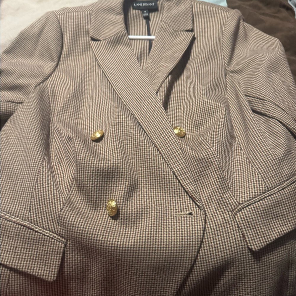 Lane Bryant Houndstooth Blazer with Gold Buttons